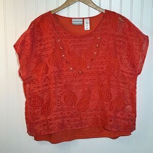 Alfred Dunner Top Women 18P Petite Coral Burnout Over Tank With Attached Chain